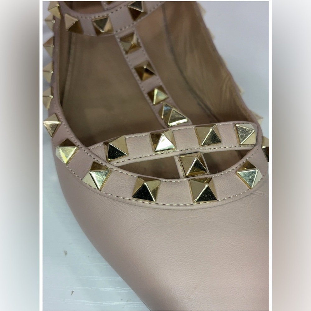 Valentino Dusty Pink Patent Leather Rockstud Caged Ballet Flats Size 38 - Picture 3 of 11